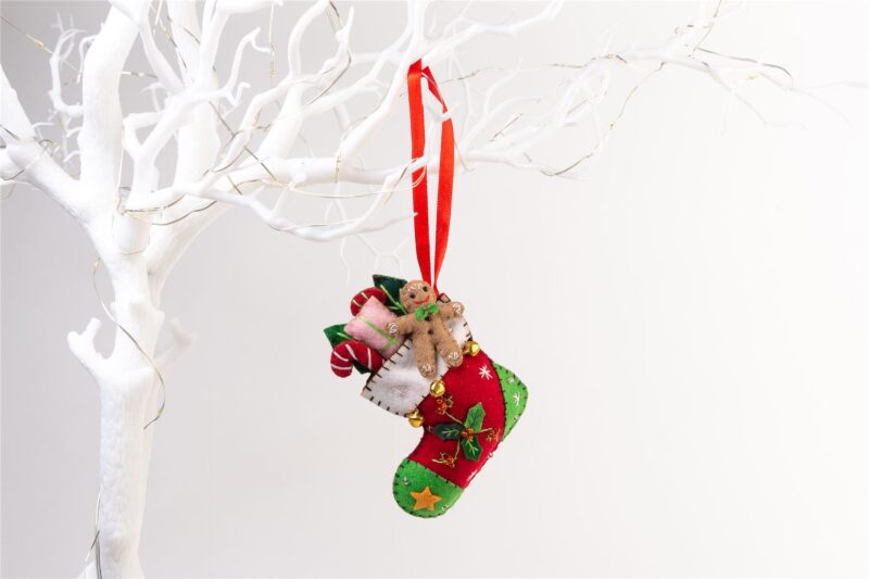 Handmade Felt Christmas Stocking Tree Hanging Decoration - 11.5 cm - Image 2