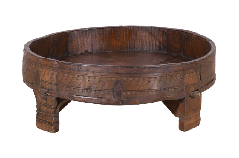 Antique Indian Teak Wood Chakki Grinder Coffee Table