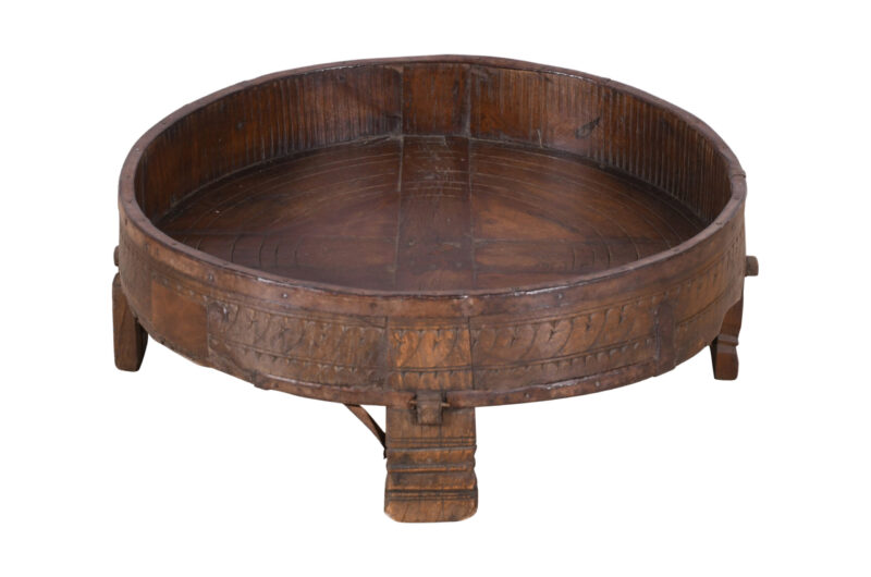 Antique Indian Teak Wood Chakki Grinder Coffee Table - Image 3