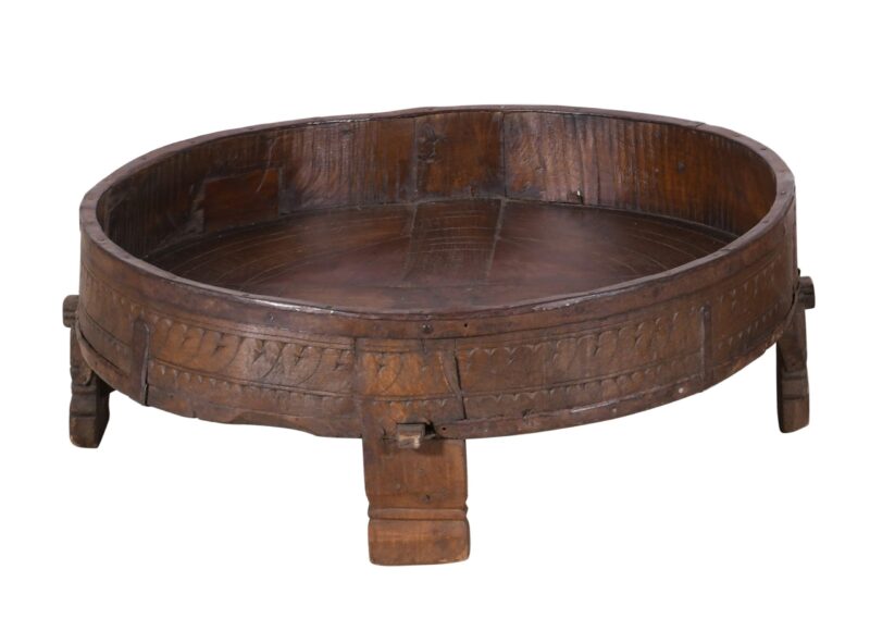 Antique Indian Teak Wood Chakki Grinder Coffee Table - Image 4