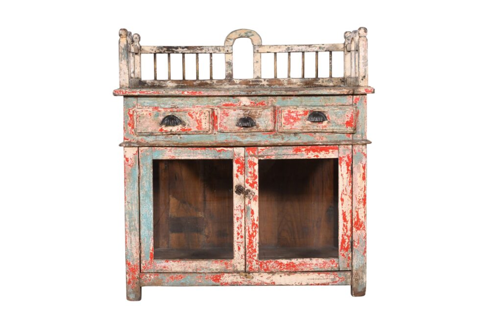 Antique Indian Teak Wood Half Dresser Display Cupboard