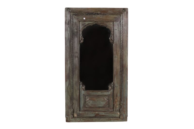 Large Antique Indian Jharoka Bari Teak Window Mirror - Image 5