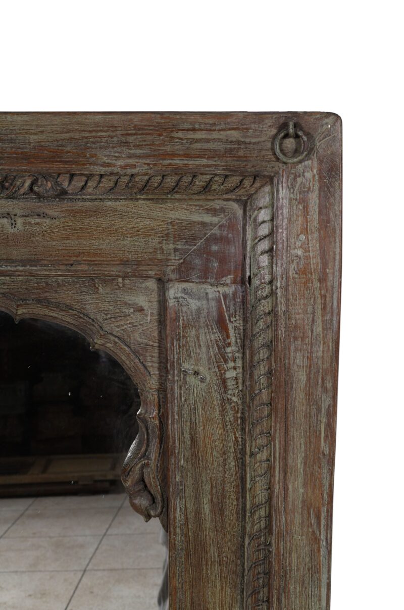 Large Antique Indian Jharoka Bari Teak Window Mirror - Image 4