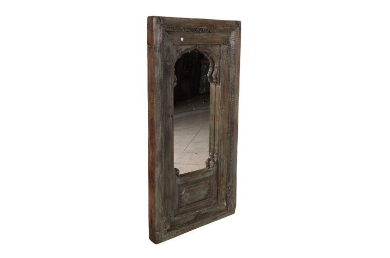 Large Antique Indian Jharoka Bari Teak Window Mirror