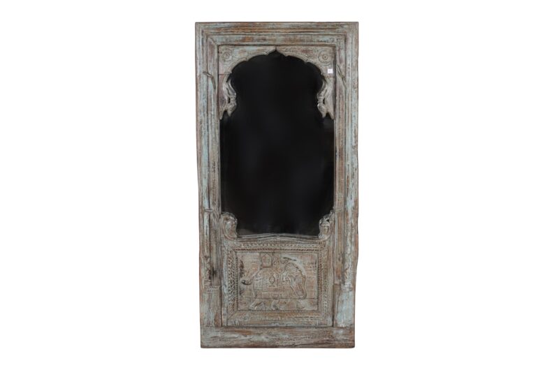 Large Antique Indian Jharoka Bari Teak Window Mirror