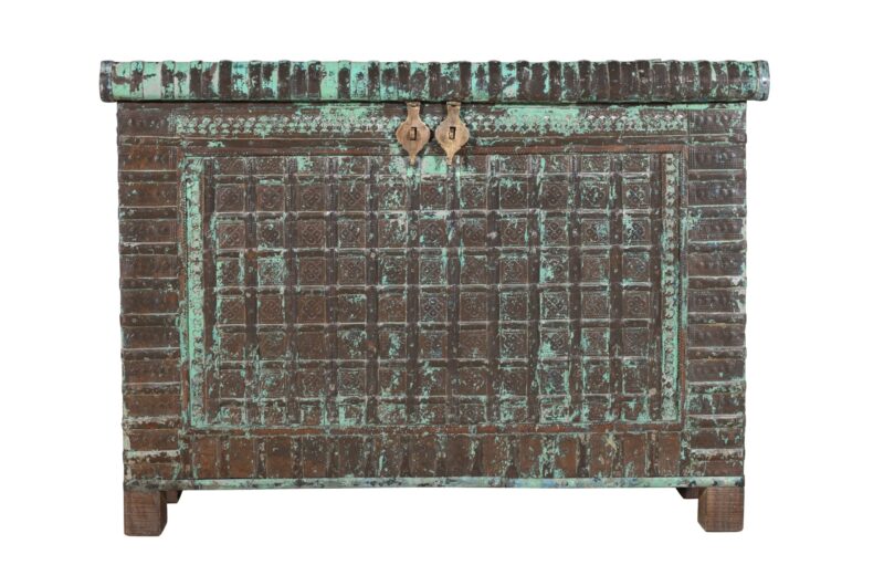 Antique Indian Teak Wood Pitara Console Chest