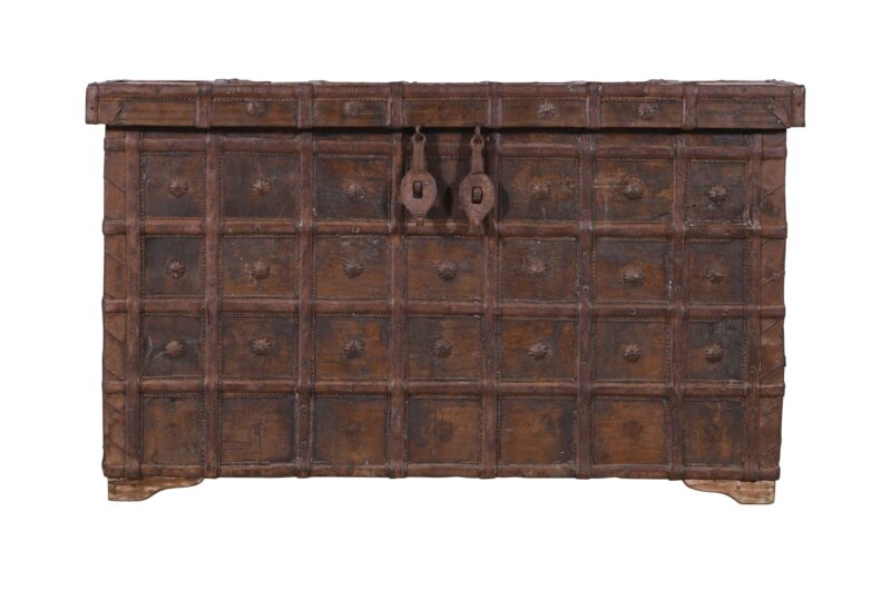 Antique Indian Teak Wood Pitara Console Chest