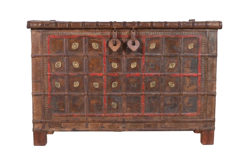 Antique Indian Teak Wood Pitara Console Chest