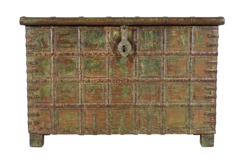 Antique Indian Teak Wood Pitara Console Chest