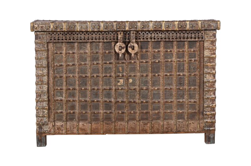 Antique Indian Teak Wood Pitara Console Chest