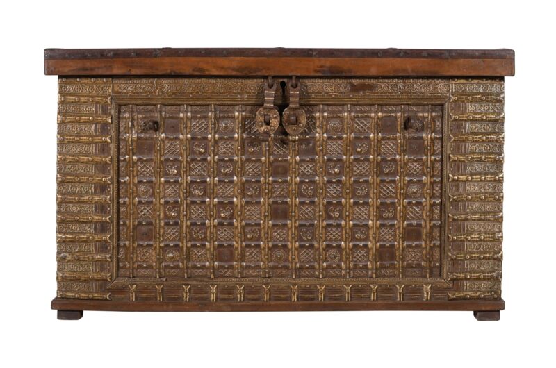 Antique Indian Teak Wood Pitara Console Chest