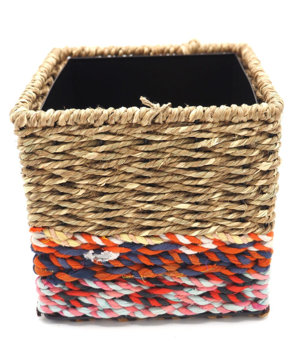 Munja And Reclaimed Sari Fabric Planter – Medium - Image 3