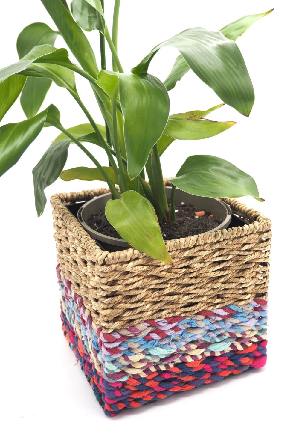 Munja And Reclaimed Sari Fabric Planter – Medium - Image 6