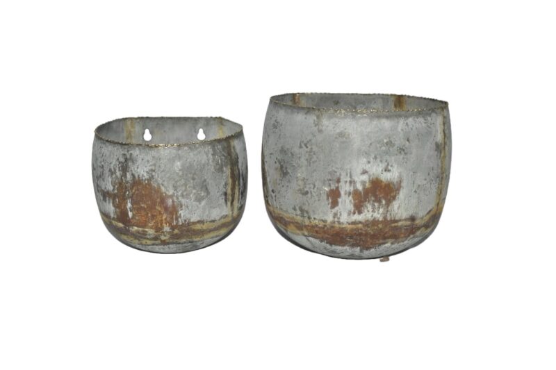 Antique Style Rounded Rustic Wall Planter Set - Set Of 2 - Image 5