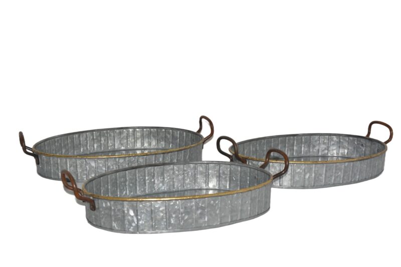 Antique Style Galvanized Planter Set Of Succulent And Cacti Trays With Copper Handles - Set Of 3 - Image 2