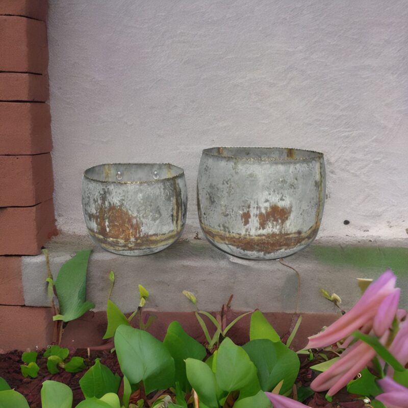 Antique Style Rounded Rustic Wall Planter Set - Set Of 2 - Image 4