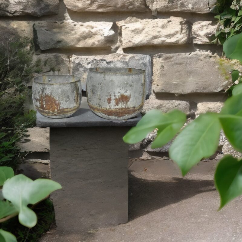 Antique Style Rounded Rustic Wall Planter Set - Set Of 2 - Image 3