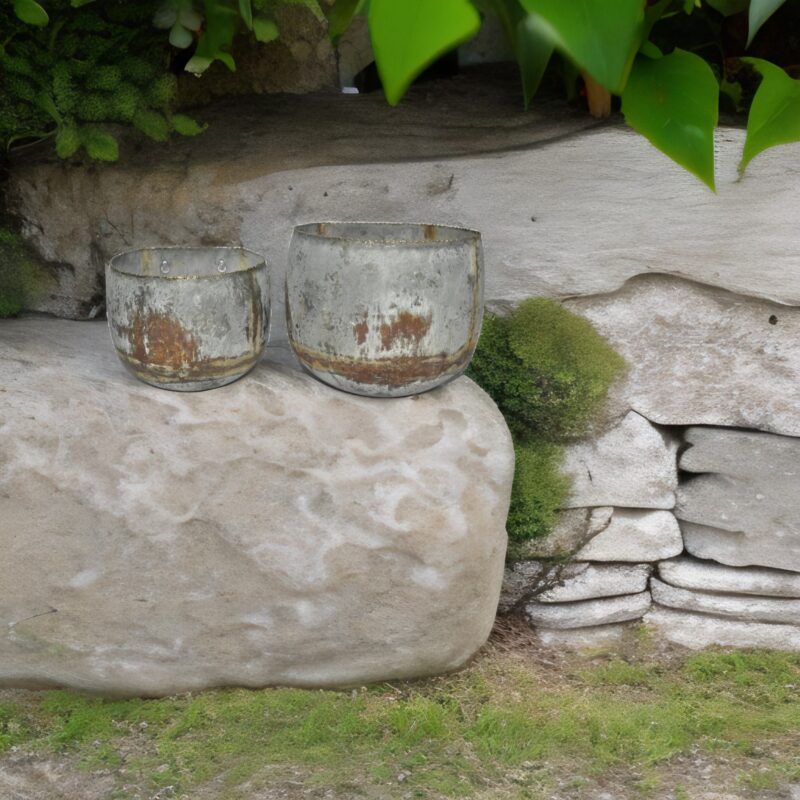 Antique Style Rounded Rustic Wall Planter Set - Set Of 2