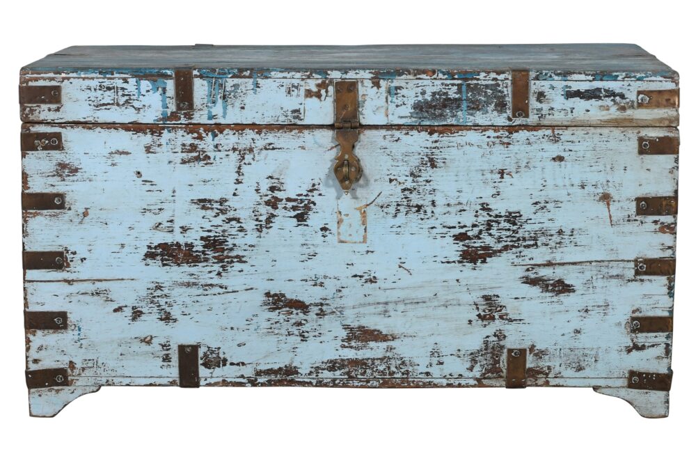 Antique Indian Teak Wood Chest Or Trunk - Image 4