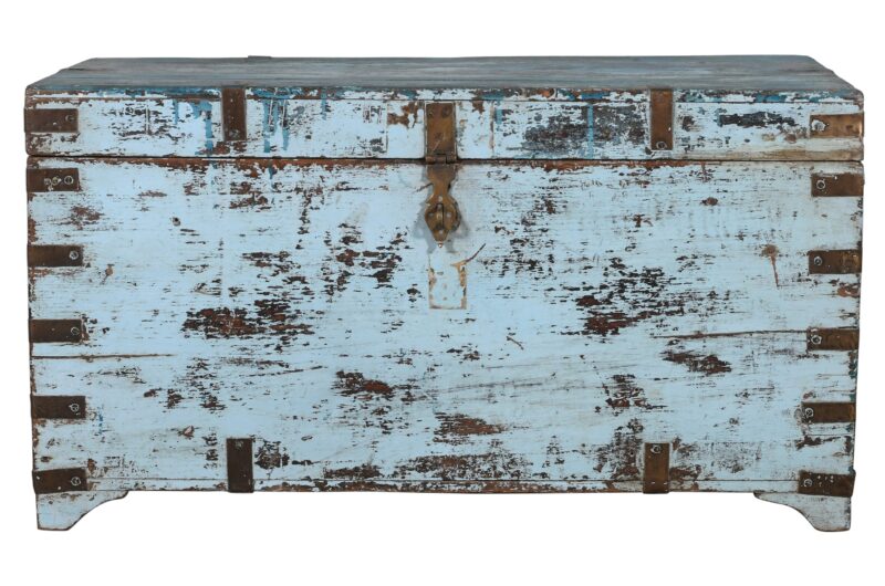 Antique Indian Teak Wood Chest Or Trunk - Image 4