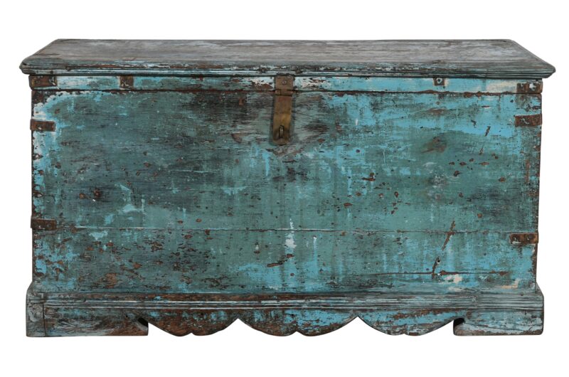 Antique Indian Teak Wood Chest Or Trunk - Image 2