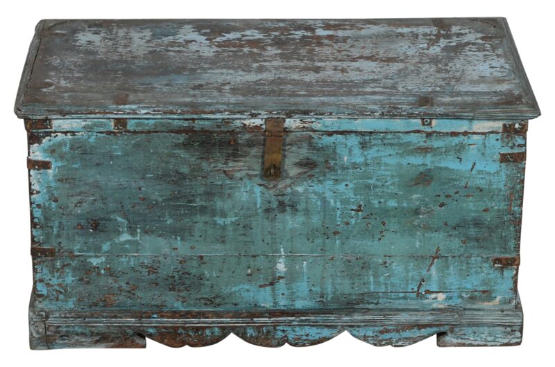 Antique Indian Teak Wood Chest Or Trunk - Image 3