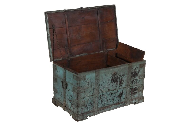 Antique Indian Teak Wood Chest Or Trunk - Image 5