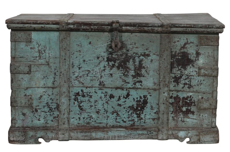 Antique Indian Teak Wood Chest Or Trunk - Image 3