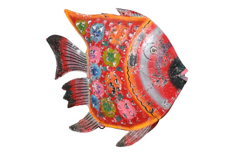 Hanging Indian Reclaimed Iron Painted Fish Tea Light Candle Holder - Image 2