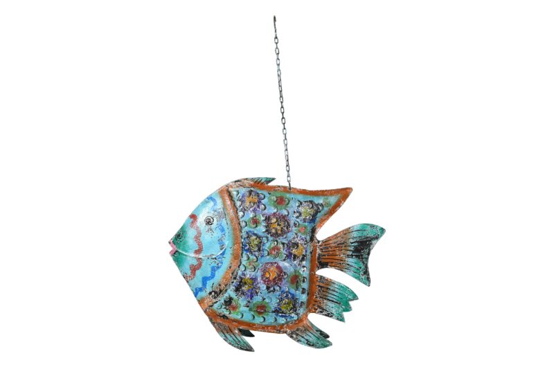 Hanging Indian Reclaimed Iron Painted Fish Tea Light Candle Holder