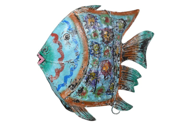 Hanging Indian Reclaimed Iron Painted Fish Tea Light Candle Holder - Image 3