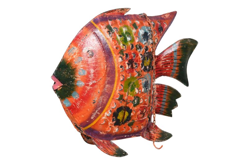 Hanging Indian Reclaimed Iron Painted Fish Tea Light Candle Holder - Image 3