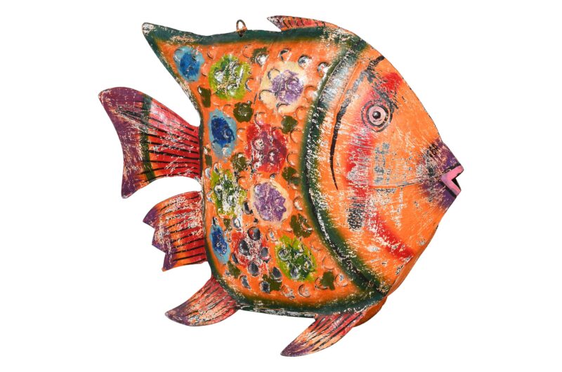 Hanging Indian Reclaimed Iron Painted Fish Tea Light Candle Holder - Image 2