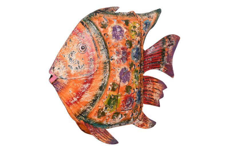 Hanging Indian Reclaimed Iron Painted Fish Tea Light Candle Holder - Image 3