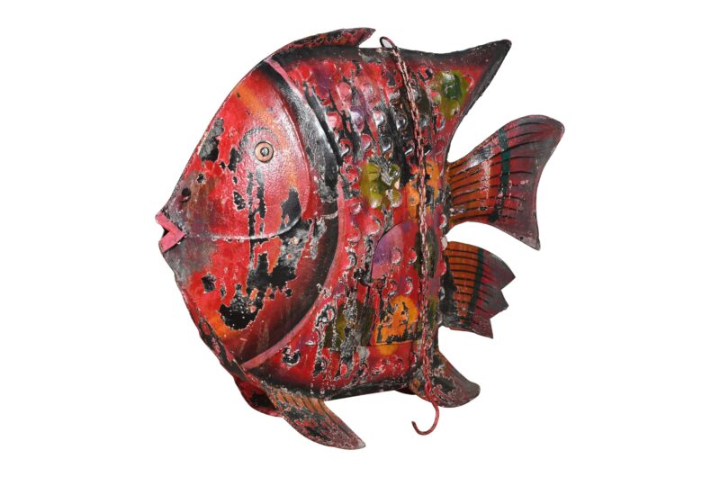 Hanging Indian Reclaimed Iron Painted Fish Tea Light Candle Holder - Image 3