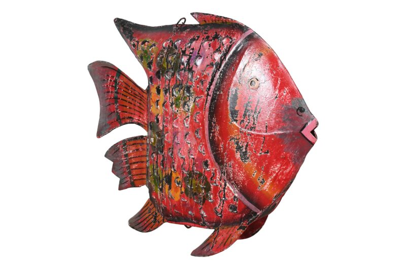 Hanging Indian Reclaimed Iron Painted Fish Tea Light Candle Holder - Image 2