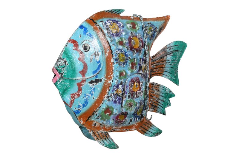 Hanging Indian Reclaimed Iron Painted Fish Tea Light Candle Holder - Image 3