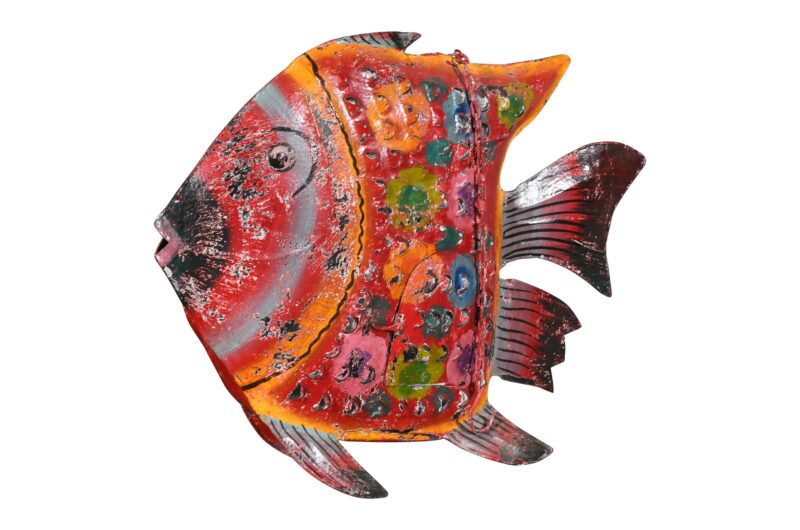 Hanging Indian Reclaimed Iron Painted Fish Tea Light Candle Holder - Image 3