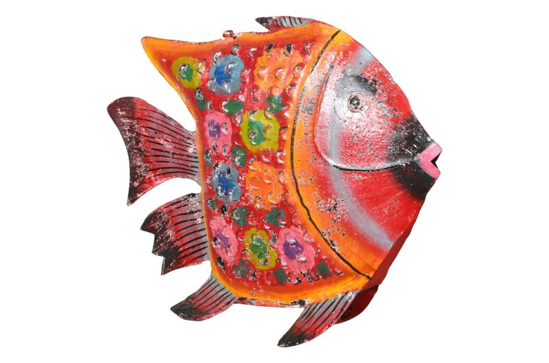 Hanging Indian Reclaimed Iron Painted Fish Tea Light Candle Holder - Image 2