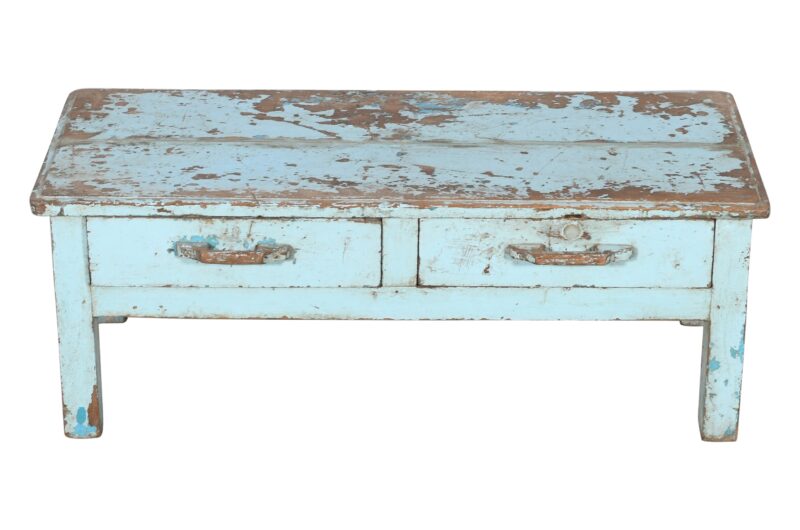 Antique Indian Painted Teak Wood Coffee Table And Drawers - Image 4