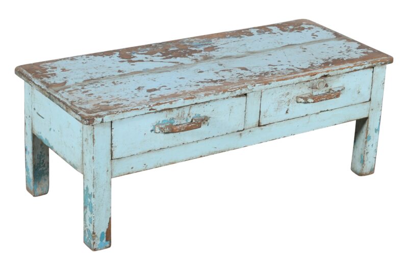 Antique Indian Painted Teak Wood Coffee Table And Drawers - Image 3