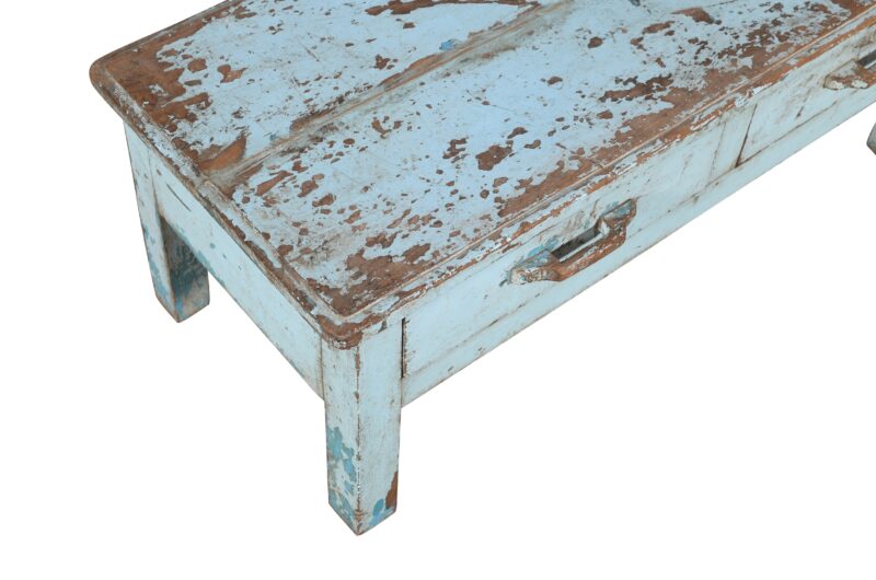 Antique Indian Painted Teak Wood Coffee Table And Drawers - Image 2