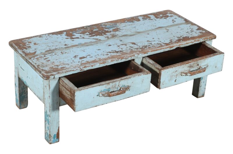 Antique Indian Painted Teak Wood Coffee Table And Drawers - Image 5