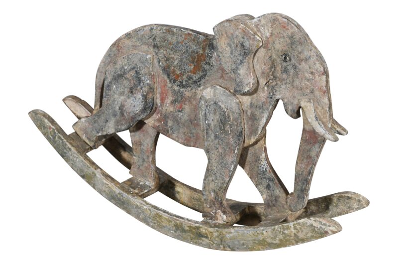 Large Vintage Indian Teak Wood Childrens Rocking Elephant Toy - Image 2