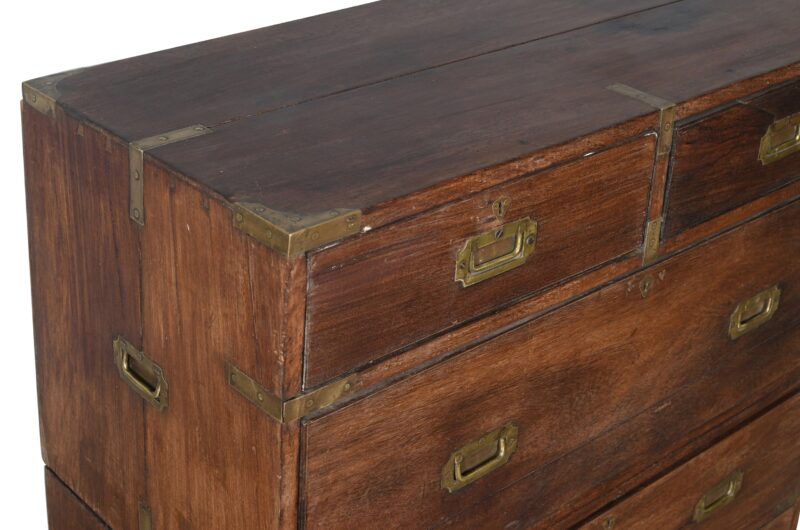 Antique Indian Teak Wood Chest On Chest Campaign Furniture Chest Of Drawers - Image 3