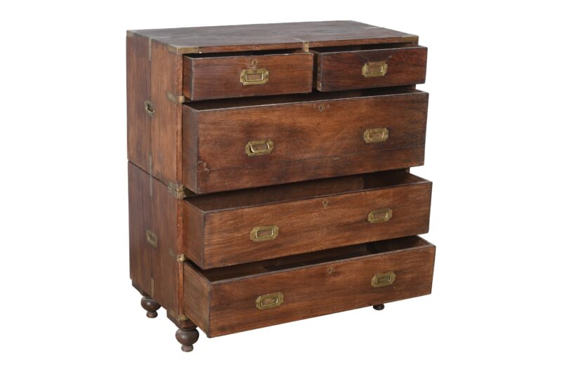 Antique Indian Teak Wood Chest On Chest Campaign Furniture Chest Of Drawers - Image 2