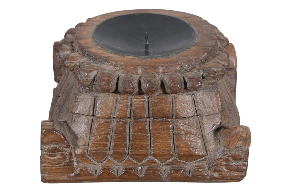 Antique Indian Teak Wood Pillar Base Candle Holder - Image 3