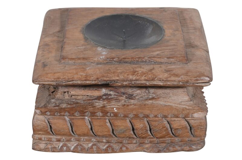 Antique Indian Teak Wood Pillar Base Candle Holder