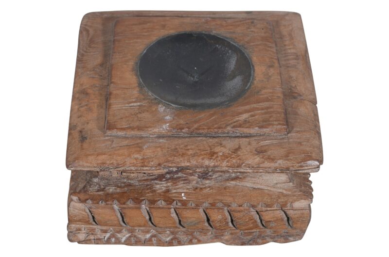 Antique Indian Teak Wood Pillar Base Candle Holder - Image 3