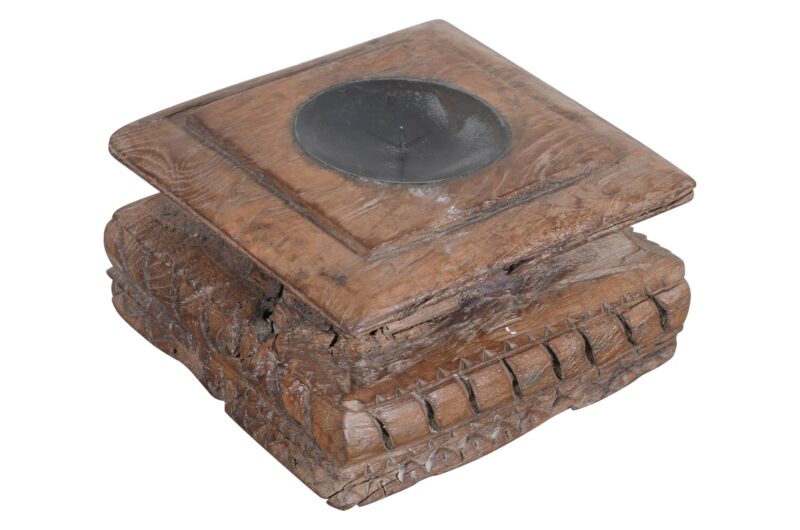 Antique Indian Teak Wood Pillar Base Candle Holder - Image 2